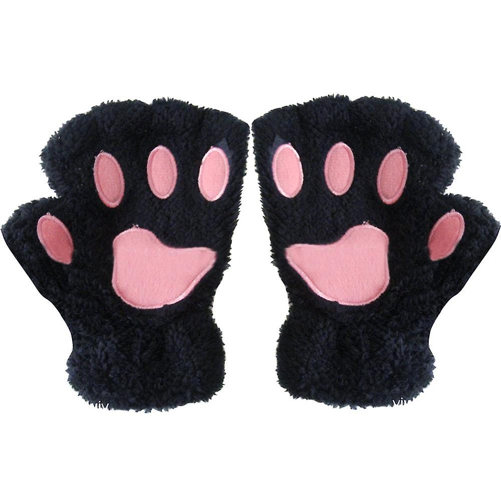 Gloves Fluffy Bear Cat Plush Paw Claw Half Finger Half Cover Woman