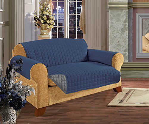 Reversible Couch Slipcover Furniture Protector Oversize Sofa Size, Navy Blue/Gray