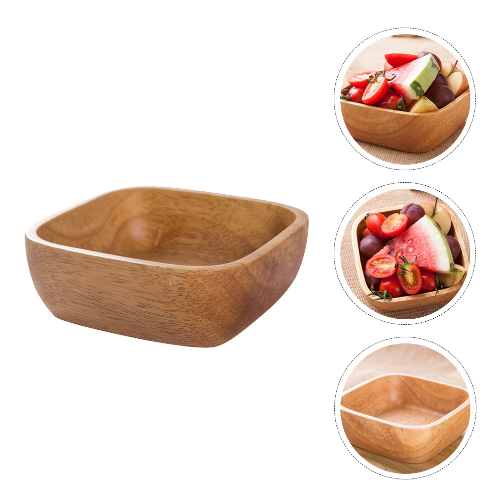 Hemoton 1Pc Wooden Bowl Dessert Plate Wood Salad Bowl Food Container Tableware