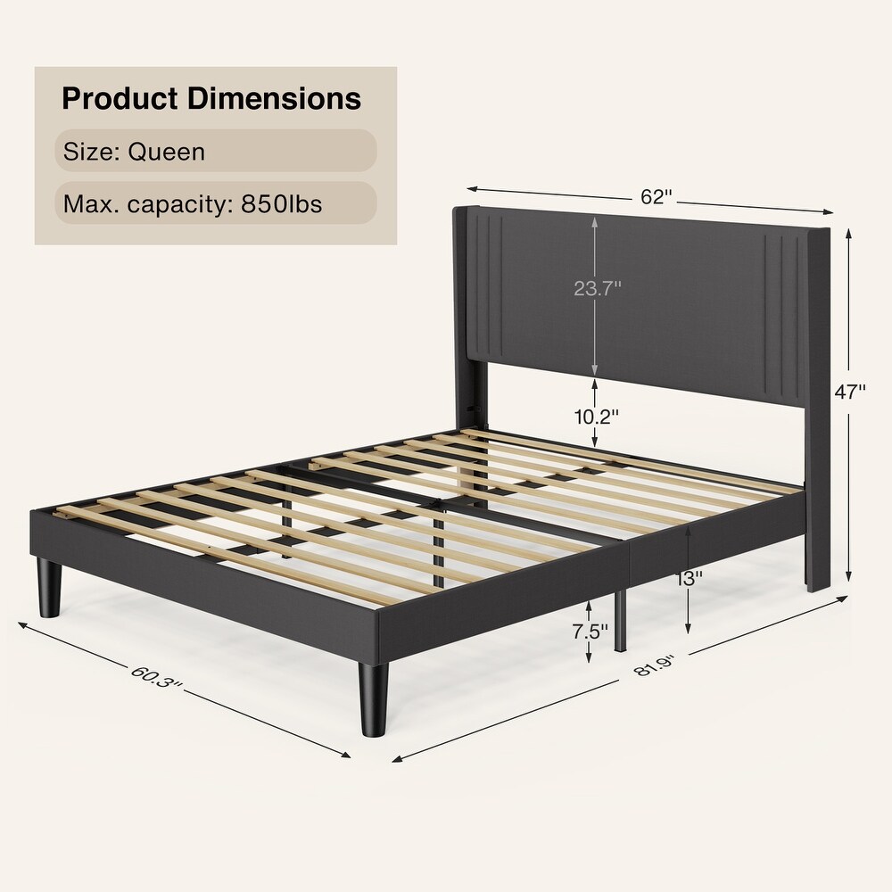 Queen/ Full Wingback Platform Bed Frames with Under bed Storage