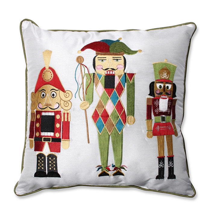 Pillow Perfect Holiday Embroidered Nutcrackers Red Green 16.5