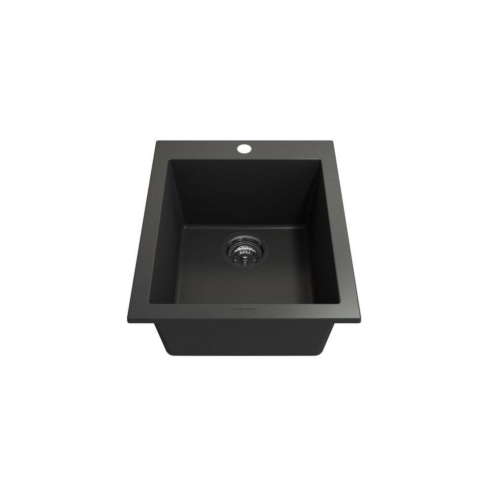 BOCCHI Campino Uno Matte Black Granite Composite 16 in. Single Bowl Drop-InUndermount Bar Sink with Strainer 1608-504-0126