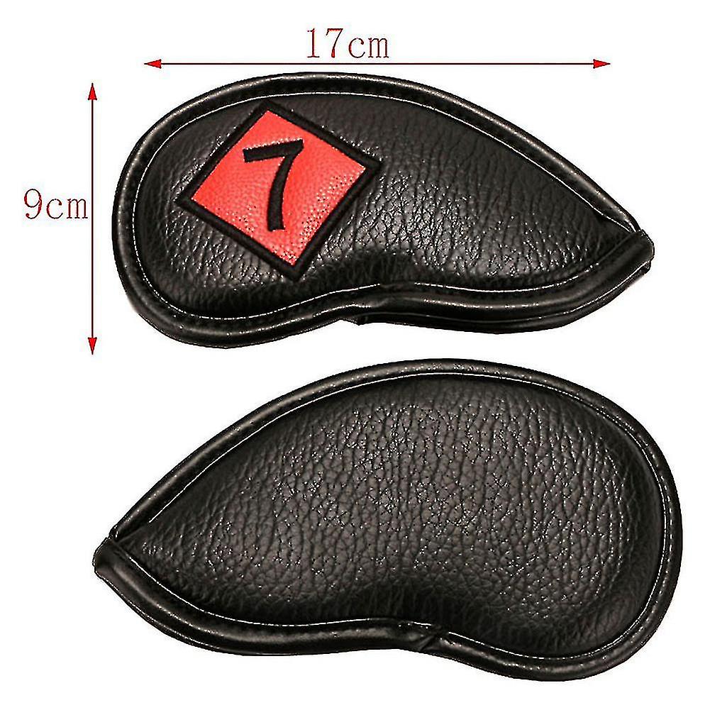 1 Set 11 Golf Iron Cover Waterproof Pu Leather Check Club Cap ，white