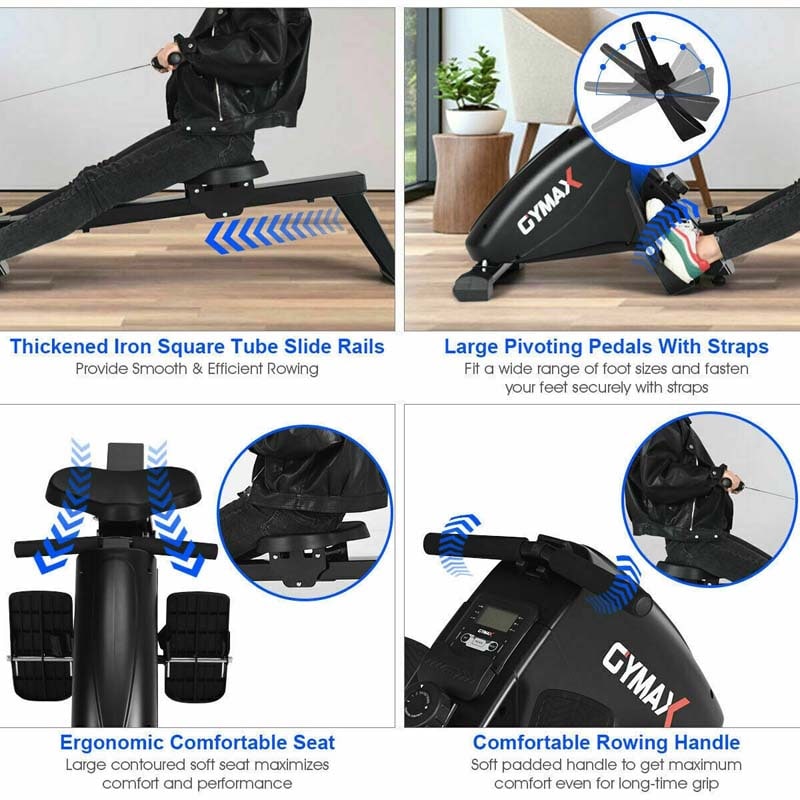 Folding Magnetic Rowing Machine with 10 Level Adjustable Resistance