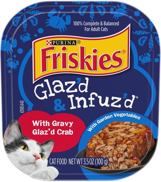 'Purina Friskies Wet Cat Food， Glaz’d and Infuz’d With Gravy Glaz’d Crab， 3.5-oz TR， Case of 12