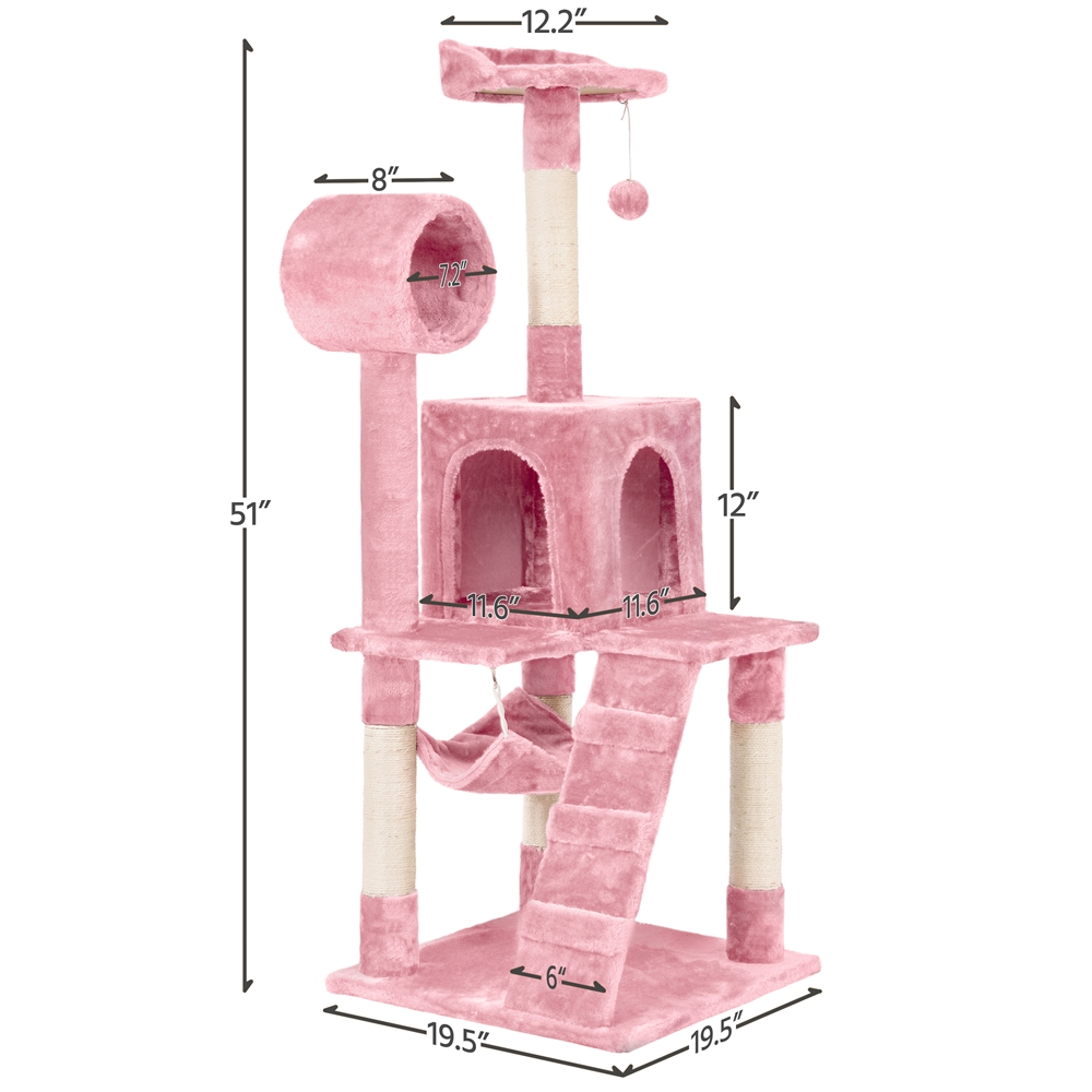 Yaheetech 51'' Multilevel Cat Tree Condo Cat Towers W/ Hammock Tunnel Scratching Post， Pink