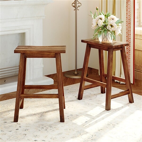 Farmhouse Rustic Counter Height Wood Walnut Dining Stools (Set of 2)