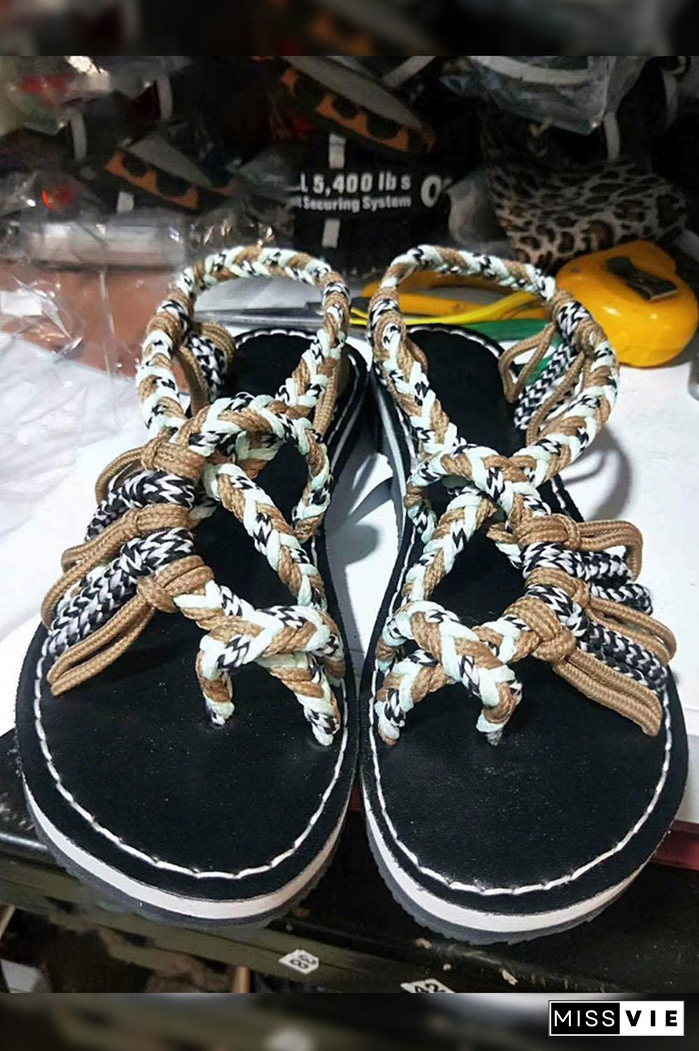 Colorful Rope Twist Knot Splicing Flat Sandals