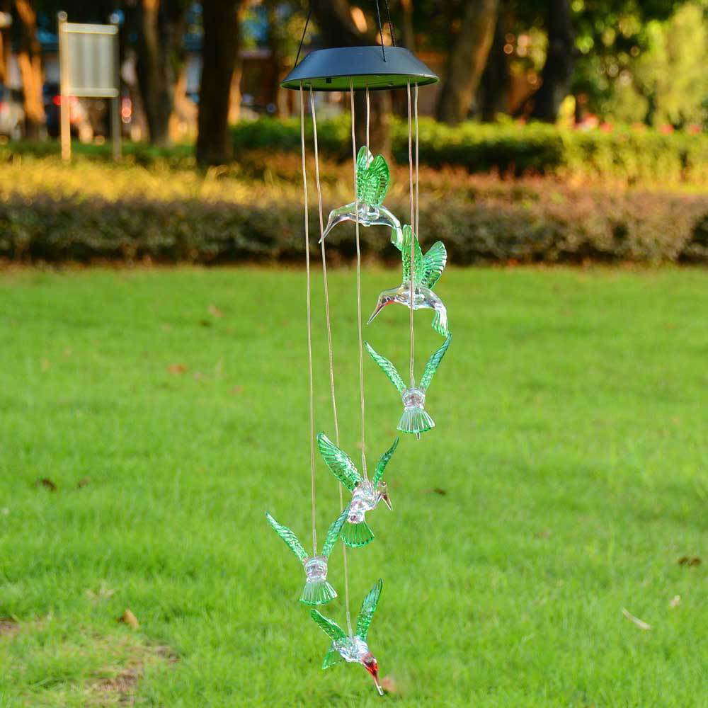 Solar Changing Color Hummingbird Wind Chime， LINKPAL Solar Powered LED Hanging Lamp Windchime Light for Outdoor Indoor Gardening Yard Pathway