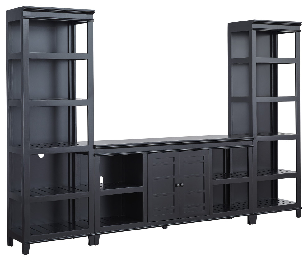 Reagan Entertainment Wall Unit With 66 quotMedia Console for TV  Raven Black   Transitional   Entertainment Centers And Tv Stands   by Progressive Furniture  Houzz