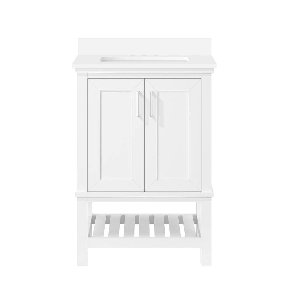 Home Decorators Collection Tupelo 24 in. W x 19 in. D x 34.50 in. H Freestanding Bath Vanity in White with White Engineered Stone Top Tupelo 24W