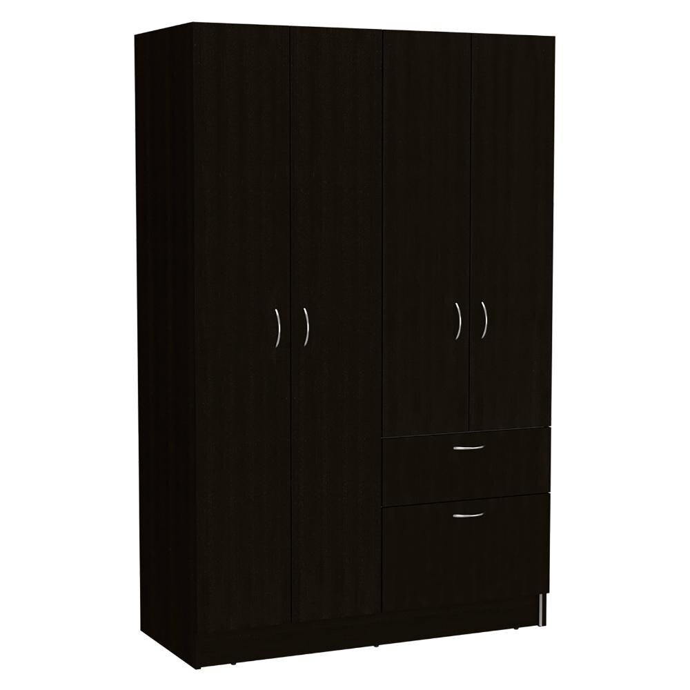 TUHOME Vaupes Armoire with 2 Double Door Cabinets  Drawer  5 Interior Shelves  Rod  and Pull Down Cabinet   N/A