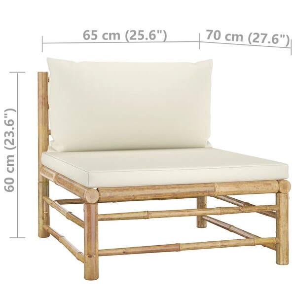 vidaXL 3 Piece Patio Lounge Set with Cream White Cushions Bamboo