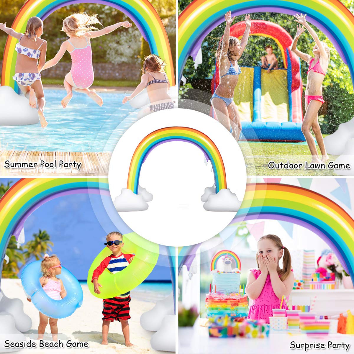 Inflatable Rainbow Sprinkler, Over 6 Feet Long, Outside Yard Summer Toy for Boys Girls