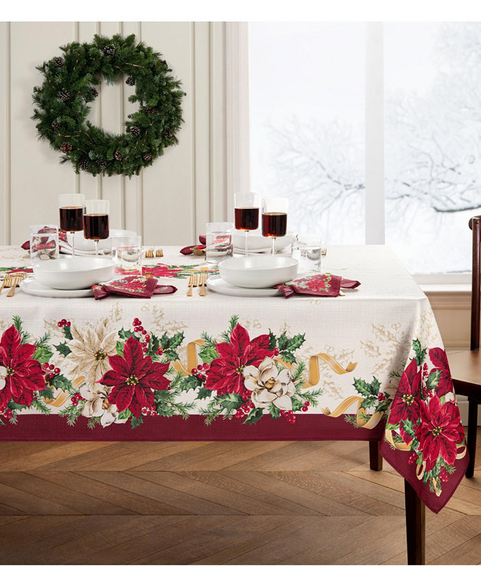 Elrene Poinsettia Garlands Engineered Tablecloth 52 x 70