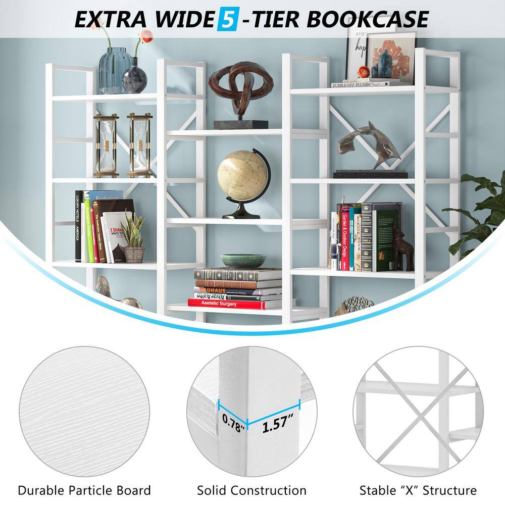 Tribesigns Earlimart 70.9 White Wood Triple Wide 5-Shelf Bookcase Industrial Etagere Large Open Bookshelf for Display TJHD-HOGA-C0292