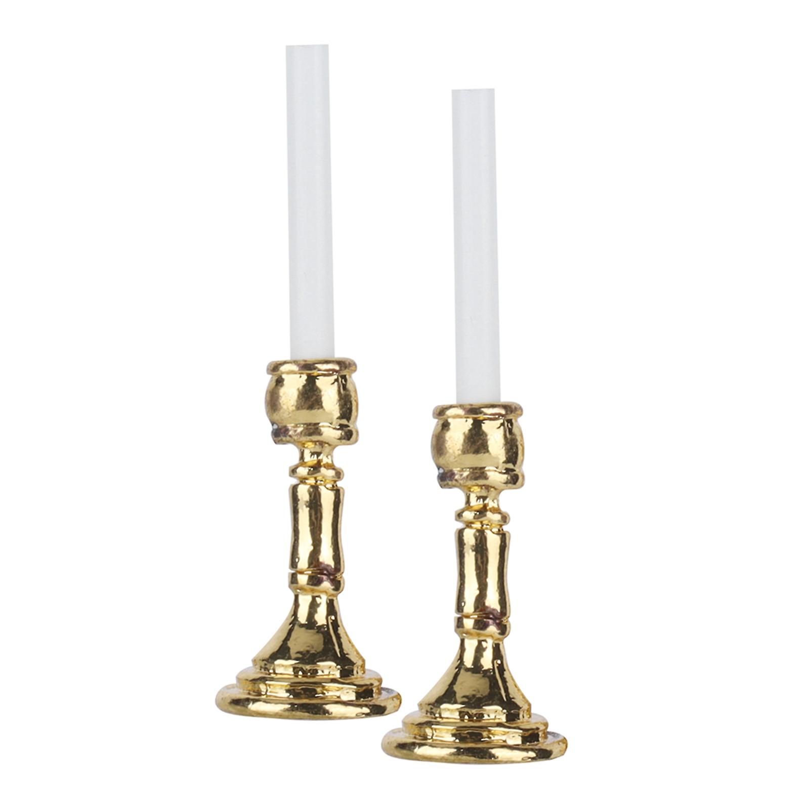 1 Pair 1:12 Dollhouse Golden Candlestick Miniature Simulated Candlestick Toy Decoration