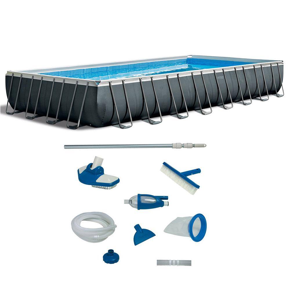 Intex 16 ft. x 32 ft. Rectangular 52 in. Swimming Pool Set with Maintenance Kit 26377EH + 28003E