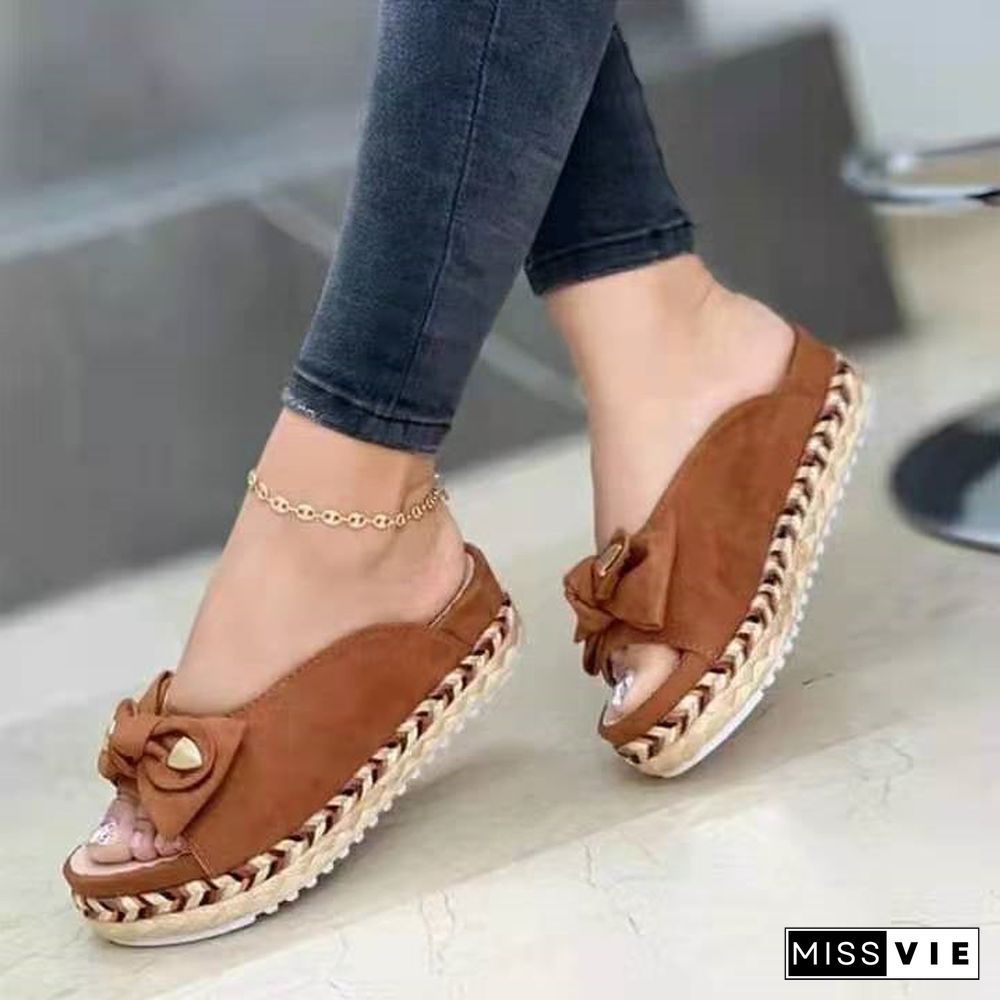 Women's Summer Fashion Casual Bowknot Thick Sole Flat Beach Sandals