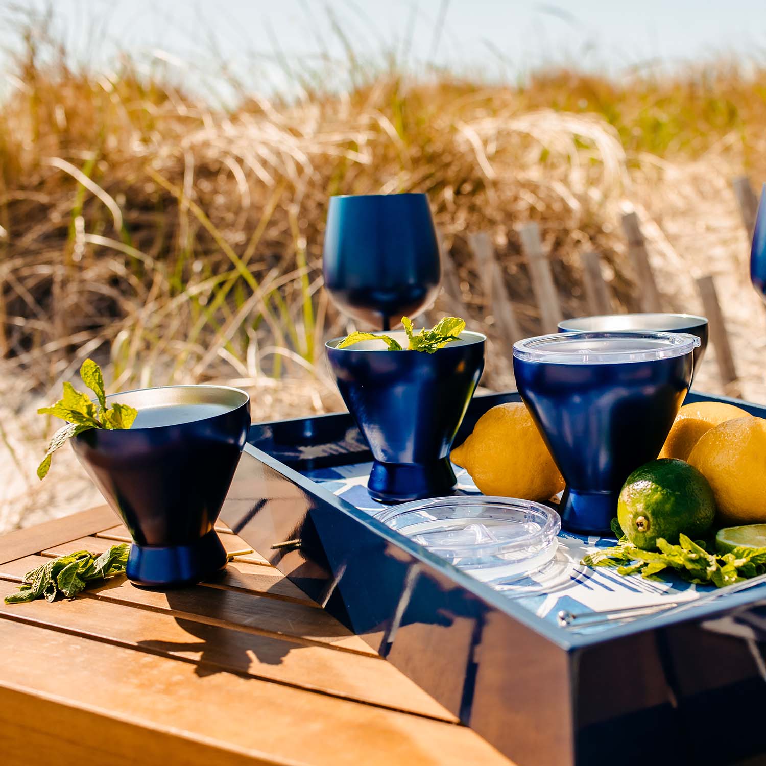 11 Oz Insulated Navy Cocktail Tumblers, Set Of 4