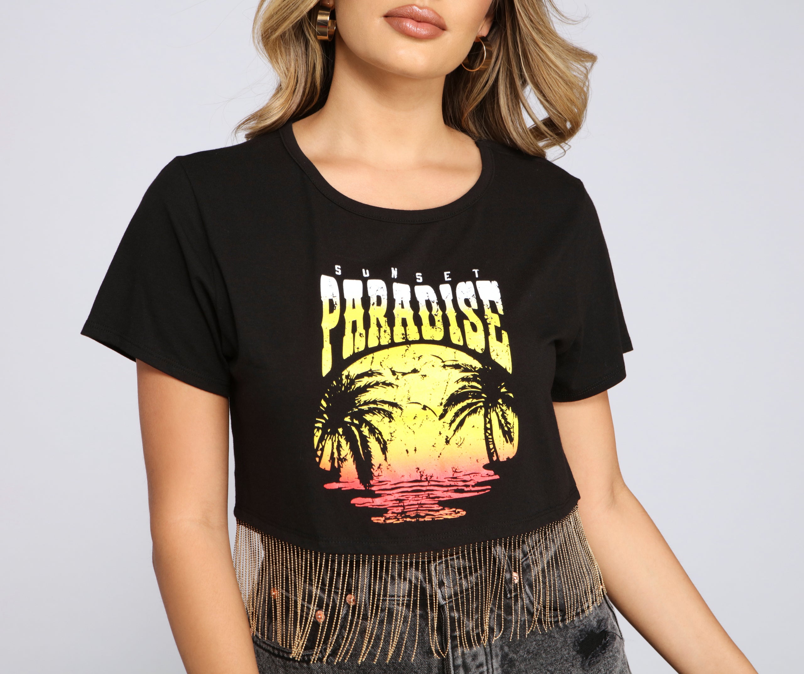 Sunset Paradise Cropped Graphic Tee