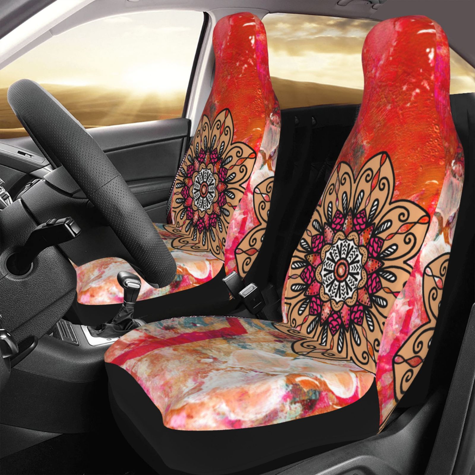 TEQUAN Front Seat Covers， Boho Mandala Ethnic Style Pattern 2 Piece Car Seat Cover Fit Most Car SUV Truck Van