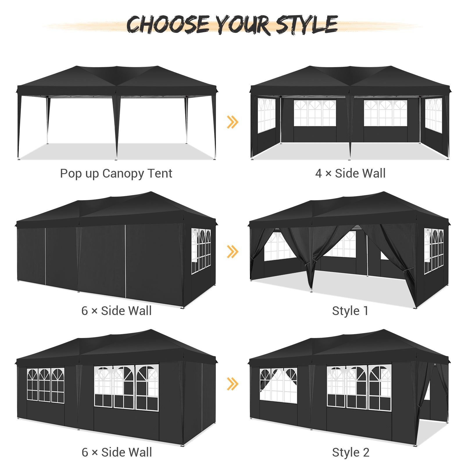 10' x 20' Outdoor Canopy Tent EZ Pop Up Backyard Canopy Portable Party Commercial Instant Canopy Shelter Tent Gazebo with 6 Removable Sidewalls & Carrying Bag for Wedding Picnics Camping, Black