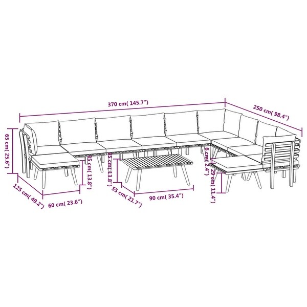 12 Piece Patio Lounge Set with Cushions Solid Acacia Wood