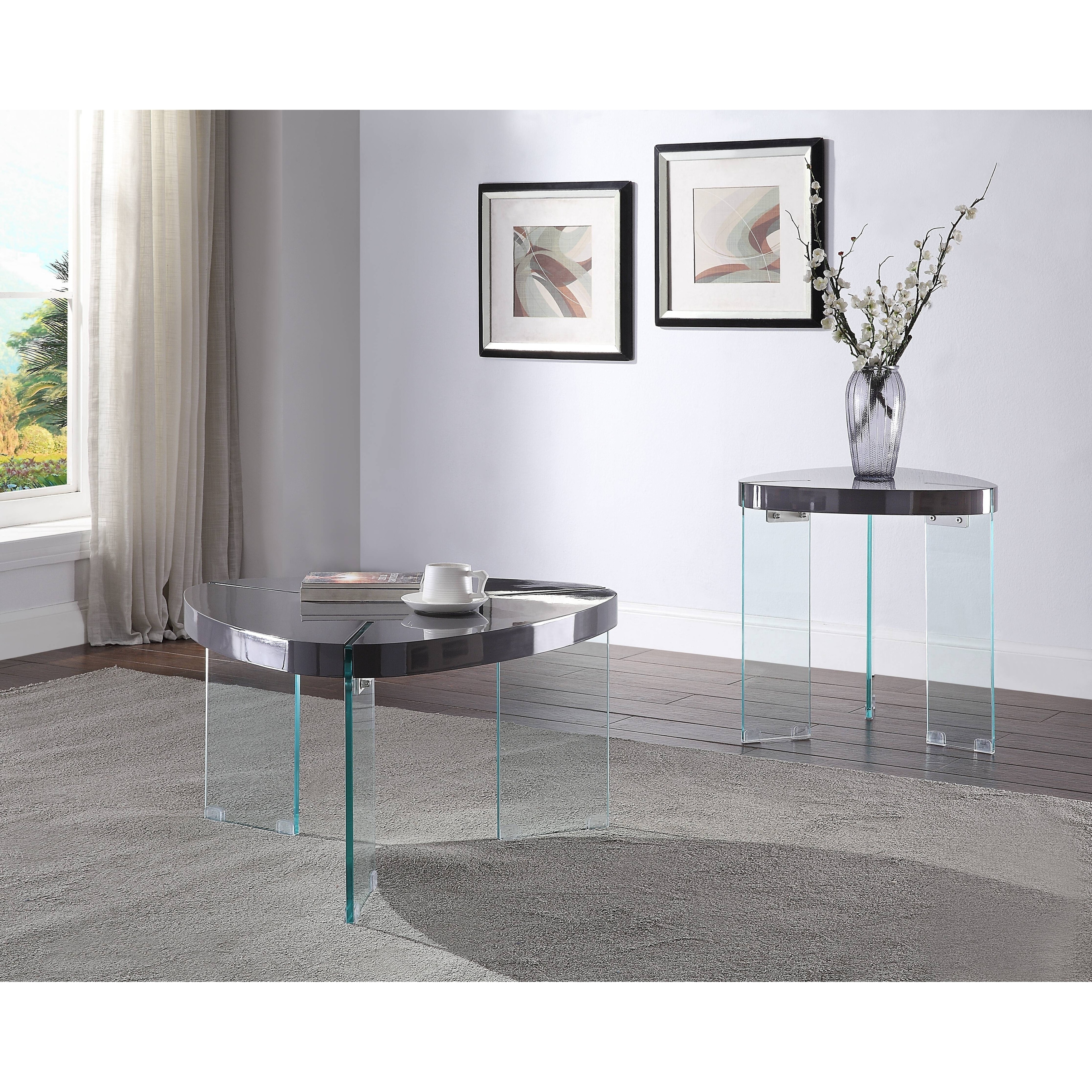 ACME Noland End Table in Gray High Gloss and Clear Glass