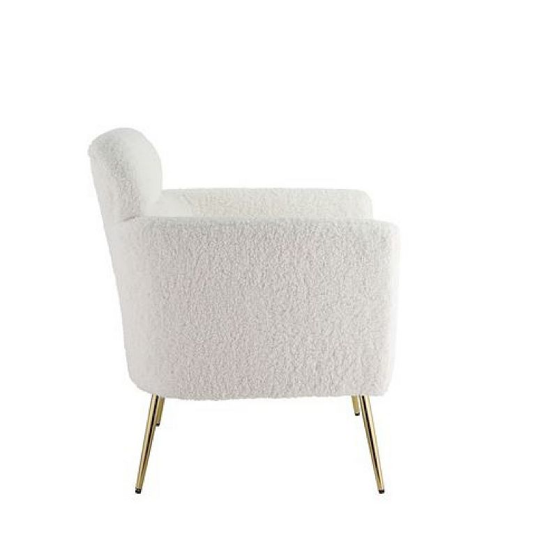 Accent Chair with Textured Fabric and Sleek Metal Legs， White and Gold