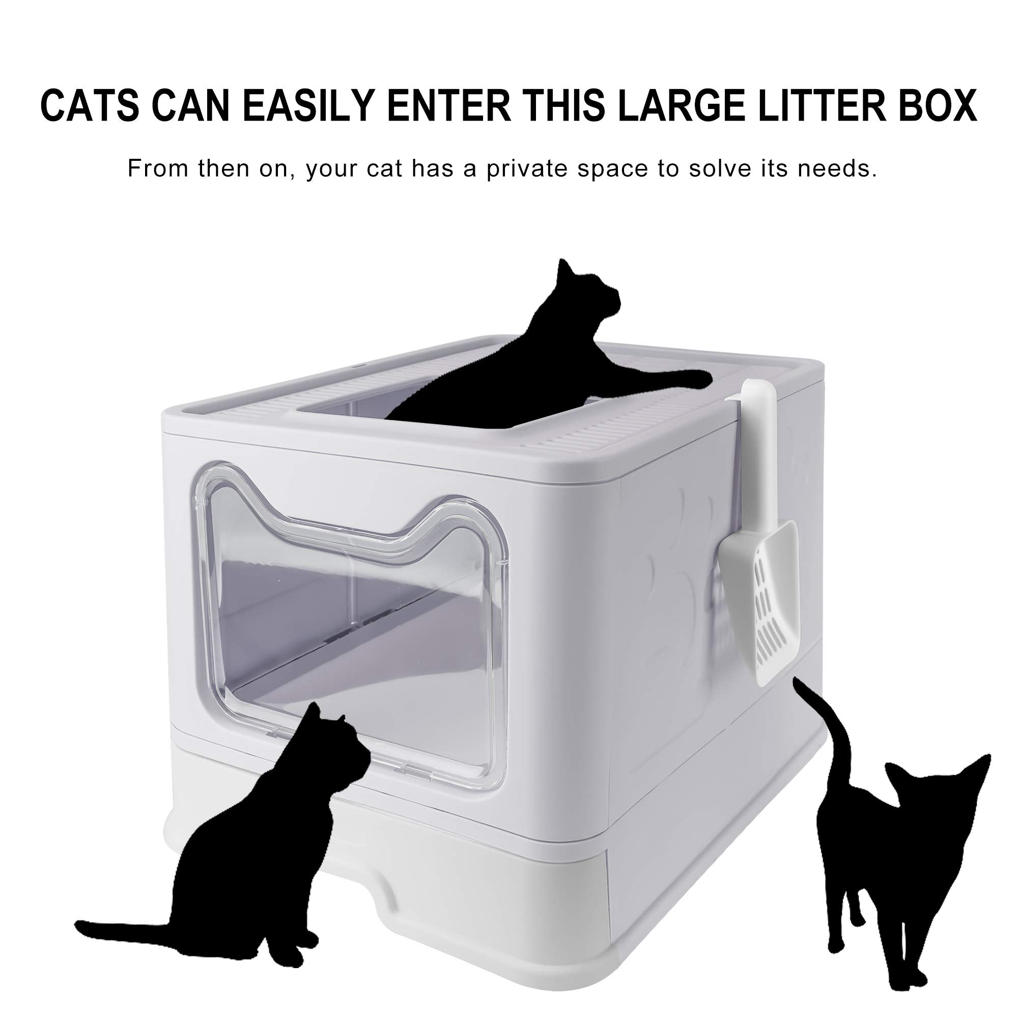 HOUFIY Enclosed Cat Litter Box Large with Lid Drawer Type Easy to Clean，Gray