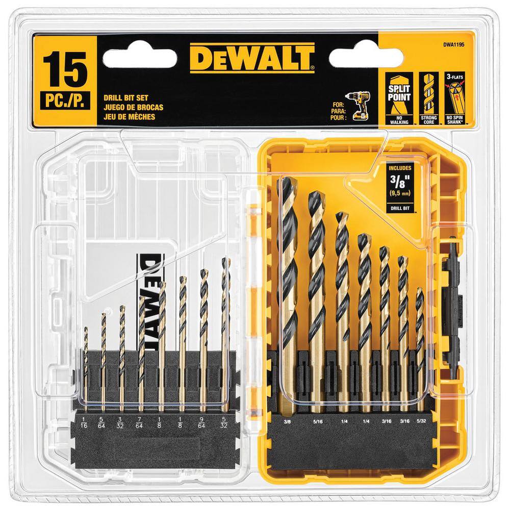 DW Black and Gold Twist Drill Bit Set (15-Piece) DWA1195