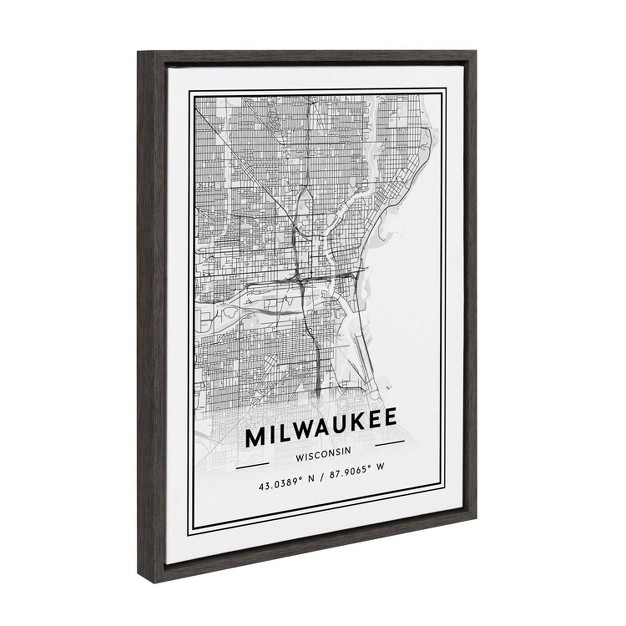 X 24 quot Sylvie Milwaukee Modern Map By Jake Goossen Framed Wall Canvas Gray Kate amp Laurel All Things Decor