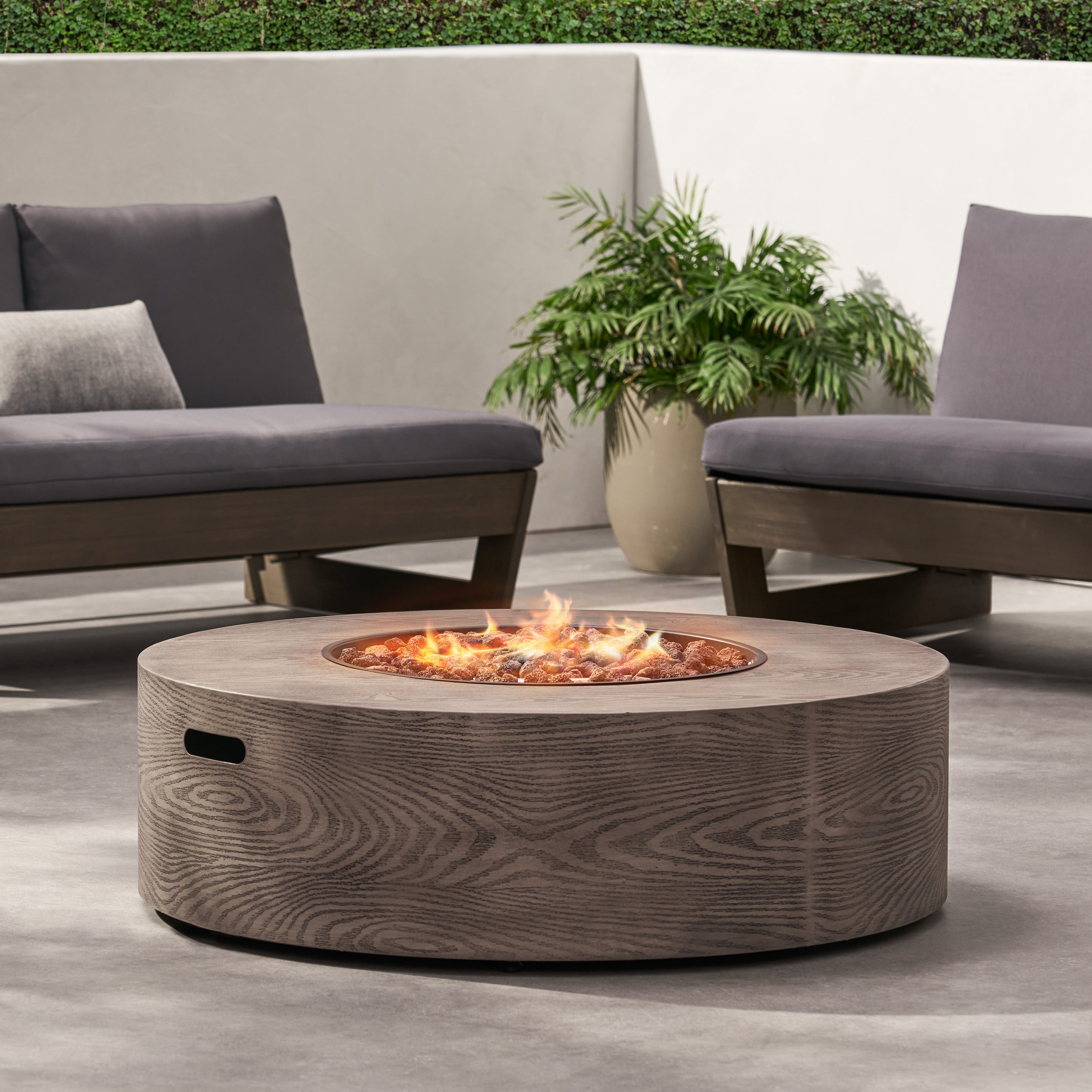 Bremen Outdoor 50,000 BTU Lightweight Concrete Circular Fire Pit (No Tank Holder), Brown Wood Pattern