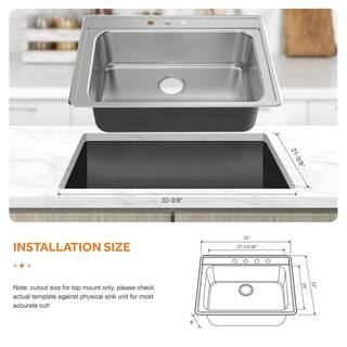 Glacier Bay Drop-In Stainless Steel 33 in. 4-Hole Single Bowl Kitchen Sink VT3322A18