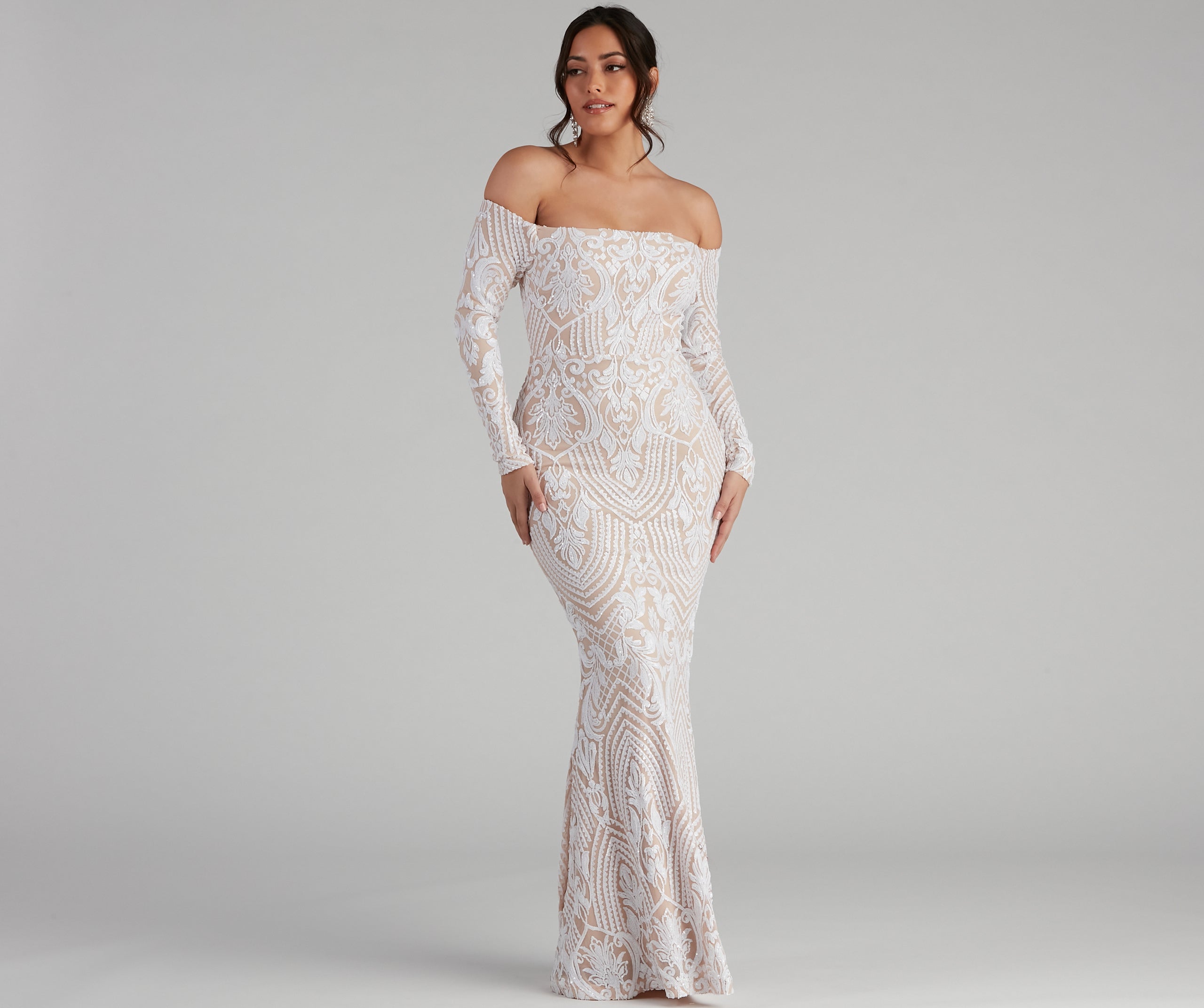 Sierra Sequin Off The Shoulder Formal Dress