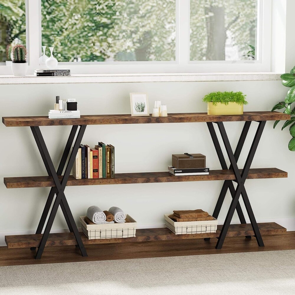 70.9'' Console Table Sofa Table with 3 Tier Shelves