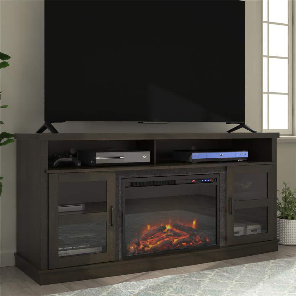 Ameriwood Home Gardenia 63 in Freestanding Electric Fireplace TV Stand in Espresso