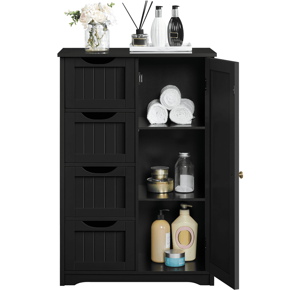 SMILE MART 4 Drawers Wooden Bathroom Floor Cabinet for Home, Black