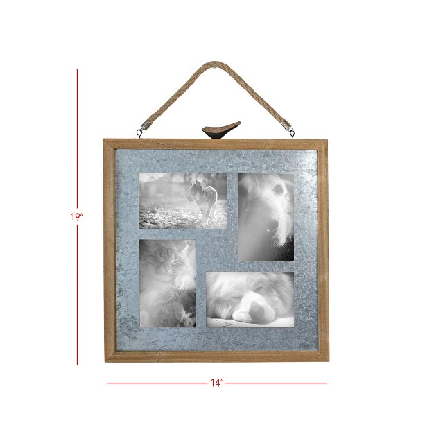 4x6 Inch 4 Photo Hanging Picture Frame Galvanized Metal And Wood Frame With Mdf Jute amp Glass By Foreside Home amp Garden