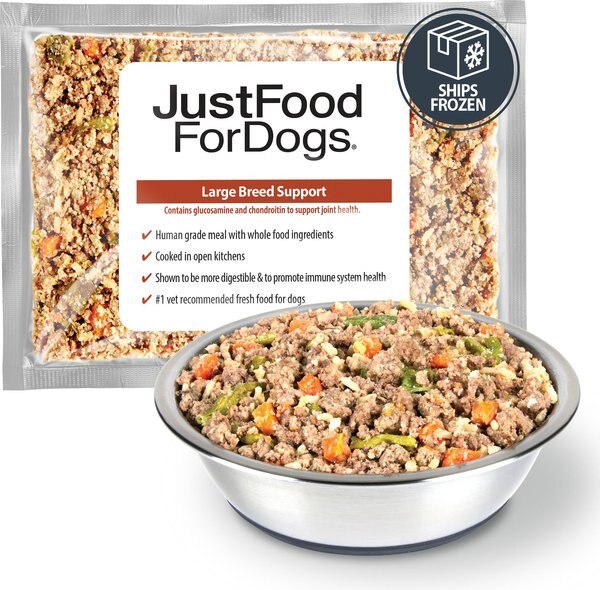 JustFoodForDogs Large Breed Support Beef and Brown Rice Support Fresh Frozen Dog Fresh Food， 80-oz pouch， case of 7