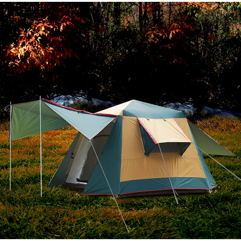 Outdoor automatic speed opening 3 4 people 5 people double layer sunscreen anti rainstorm thickened aluminum pole camping Tent