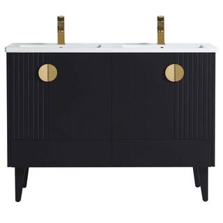 FINE FIXTURES Venezian 48 in. W x 18.11 in. D x 33 in. H Bathroom Vanity Side Cabinet in Black Matte with White Ceramic Top VN48BL-VNHA2SBD