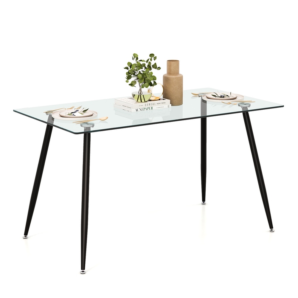 Modern Glass Rectangular Dining Table with Metal Legs   51\