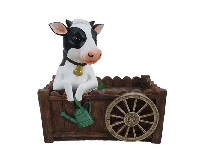 Alpine Cow on Fence Planter with Drainage Hole - SLL2400