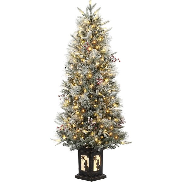 4.5ft Potted Christmas Tree with 200 Lights，Snowman Light Box