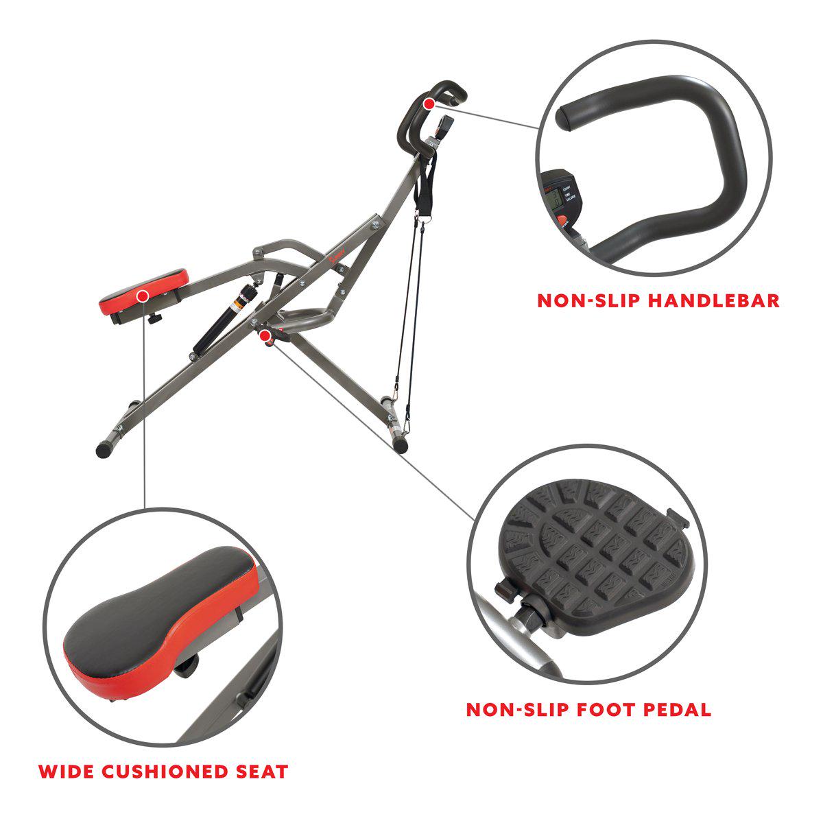 Sunny Health and Fitness Row-N-Ride PRO Squat Assist Trainer for Full Glute， Thigh， and Leg Workouts， SF-A020052