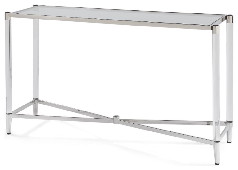 Modus Marilyn Glass and Steel Rectangular Console Table in White   Contemporary   Console Tables   by AMOC  Houzz