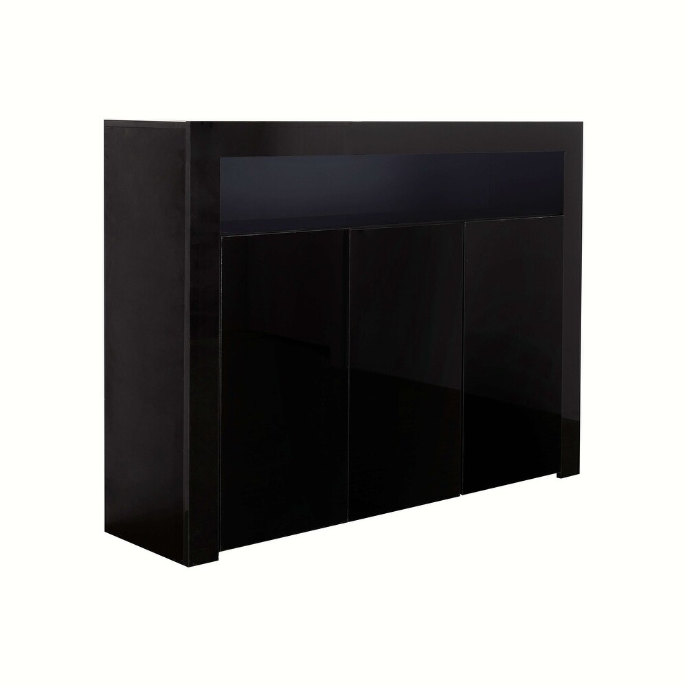 Modern Sideboard Storage Cabinet Black High Gloss with LED Light