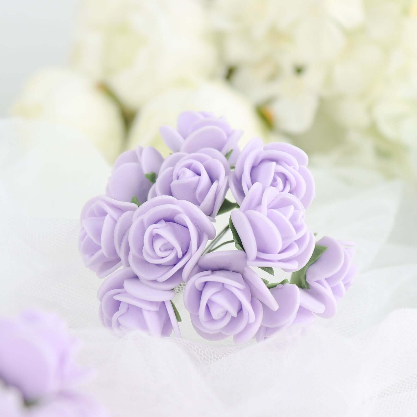 48 Roses Lavender Lilac Real Touch Artificial DIY Foam Rose Flowers With Stem, Craft Rose Buds 1